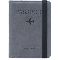 Vogard Slim Leather Travel Passport Wallet Casual Solid Credit Card Holder Money Wallet Id Multifunction Documents Flight License Purse - Grey