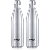Pexpo Electro Hot & Cold Isi Certified Flask | Stainless Steel Water Bottle - 750Ml Silver, Pack Of 2 | Thermoflask | Office Bottle | Workout | Travelling | Home | Adults & Kids