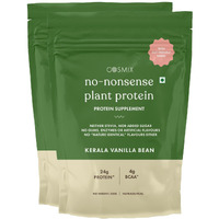 Cosmix No Nonsense Plant Protein | Organic Pea & Brown Rice Isolate | Vegan | 24G Protein/Serving | Easy To Digest | All Essential Amino Acids- 1 Kg | Kerala Vanilla Bean - 500G (Pack Of 2)