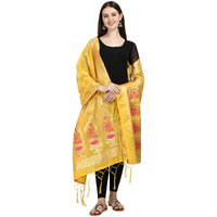 Devangi Women's Woven Banarasi Silk Zari Dupatta/Chunni, Width 1 Meter, Length 2.5 Meter (Om-Dt-05-Yellow)