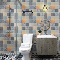 Wolpin Wall Stickers Wallpaper Bathroom Waterproof Kitchen Tiles Pattern (45 Cm X 10 M) Diy Stove Backsplash, Countertop Self Adhesive Decal, Blue & Orange, 200 Cms