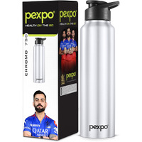 Pexpo Chromo Pro Stainless Steel Sports/Fridge Sipper Water Bottle 750Ml, Silver | Eco Friendly | Water Bottle For Office, Gym, School, Yoga, Trekking, Men, Women And Kids | Rcb Edition