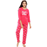Zeyo Women's Cotton Dog & Heart Printed Stylish Night Suit Set Of Top & Pyjama 5620 Pink