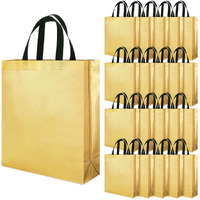 Drapme Medium Size Pack Of 20 Pcs Glossy Metallic Laminated Non-Woven Reusable Eco-Friendly Party Return Gift Bags (Golden) (Medium 12X13X4 Inch)