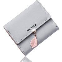 Inovera (Label) Faux Leather Girl's Fashion Card Coin Holder Ladies Small Metal Leaf Purse Women's Wallet (Grey)