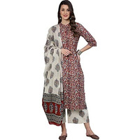 Arayna Women's Floral Printed 100% Cotton Kurti Palazzo Pants Set With Dupatta (Xxx-Large)