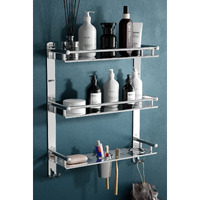 Livesup Stainless Steel 3 Wall Mount Layer Multipurpose Use Shelf Organizer Bathroom Shelf&Rack With Double Soap Dish&Toothbrush Holder Soap Holder Bathroom Accessories(15 X 5 X 19 Inch,Step Shelf)