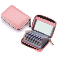 Wolpin 20 Slots Leather Credit Card Holder Wallet For Men & Women With Zip Closure Leatherette Business Card Holder Id/Visiting/Debit/Credit Card Holder Case Card (Pink)