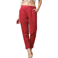 Digital Shopee Women Cotton Trouser Pant For Women | Girls Formal Casual Daily Party Office Wear Red