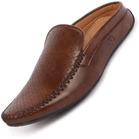 Fausto Fst Fosme-2027 Brown-44 Men's Brown Stitched Block Pattern Back Open Slip On Loafer Shoes (10 Uk)