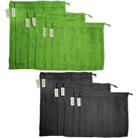 Necavu Set Of 12 Fridge Storage Bag | Eco-Friendly Natural Cotton Vegetable Bag For Fridge & Mesh Net Fridge Accessories | Multi-Purpose Eco-Friendly Cotton Bags (Neem Green(6) + Berry Black(6))