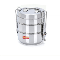 Sumeet Stainless Steel 3 Compartment Lunch Box/Tiffin With Lid And Handle, 13Cm Dia, (1950Ml, Silver)