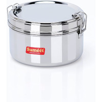 Sumeet Stainless Steel Meal Pack Lunch Box/Tiffin With Steel Separator Plate And Locking Clip, 500Ml, 13Cm Dia, Silver
