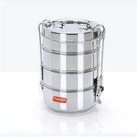 Sumeet Stainless Steel 4 Compartment Lunch Box/Tiffin With Lid And Handle, 13Cm Dia, (2550Ml, Silver)