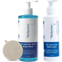 Be Bodywise 1% Salicylic Acid Bodywash 375 Ml With Loofah & 5% Lactic Acid Lotion 200 Ml For Women | Helps To Prevent Body Acne, Cleanses Skin & Nourishes Skin | Paraben And Sls Free