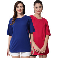 Funday Fashion Cotton Half Sleeve Printed Oversized T-Shirt For Womens/Girls (Pack Of 2) (Xxxx-Large, Rani Pink & Royal Blue)