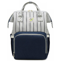 House Of Quirk Baby Diaper Bag Blue Maternity Backpack (Dark Blue/Grey Stripe)