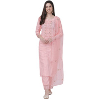 Trendmalls Women's Cotton Embroidery Salwar Suit Set Kurta Pant With Dupatta (G103-Lightpink-M)