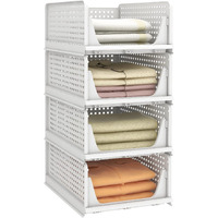 Jd Fresh Big Size 4 Pieces Wardrobe Organizer For Storage/Polypropylene Foldable & Stackable Closet Basket/Cupboard Organizer For Clothes/Space Saver For Kitchen(White), Clothing