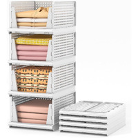 Jd Fresh Clothes Organizer - Foldable, Stackable Closet Organizer Drawers (Pack Of 4 Pcs Large) Plastic, White, Clothing
