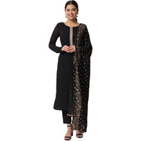 Fiorra Women's Black Poly Crepe Straight Kurta With Pant And Dupatta Set0060-M