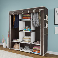 Maison & Cuisine Collapsible Wardrobe Portable Foldable Closet For Clothes Almira, 2 Hanging Space, 8 Shelves, (Non-Woven Fabric 90Gsm, Metal Rod 112X38X145Cm)(88230, Brown)