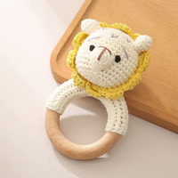 Sycamore East Wood Baby Rattle For Newborn, Crochet Bunny Rattle Toy Natural Wool, Music Shaker Rattle For Hand Grips, Boy Girl First Rattle Gift Lion 1 Pcs Combo