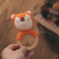 Sycamore East Wood Baby Rattle For Newborn, Crochet Bunny Rattle Toy Natural Wool, Music Shaker Rattle For Hand Grips, Boy Girl First Rattle Gift Fox-1 1 Pcs Combo
