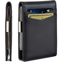 Contacts Genuine Leather Money Clip Wallet Slim Front Pocket With 11 Card Slots Card Holder Minimalist Mini Bifold For Men (Black)