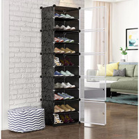 Aysis Diy Shoe Rack Organizer/Multi-Purpose Plastic 10 Layers 5 Door Portable And Folding Shoe Rack ^ Black10Shelf5Door