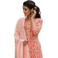 Vaamsi Women's Rayon Blend Floral Printed Straight Kurta Pant With Dupatta (Vkskd1043_Peach_Xs)