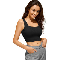 Berry Bird Stylish Women's Sleeveless Square Neck Ribbed Classic Fit Crop Tops For Gym, Beach,And Casual Stylish Wear Tank Top