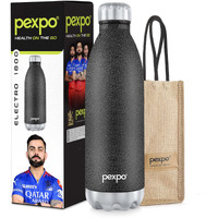 Pexpo Electro Pro Hot & Cold Isi Certified With Jute Bag | Stainless Steel Water Bottle - 1800Ml Black | Thermoflask | Office Bottle | Workout | Travelling | Home| Rcb Edition