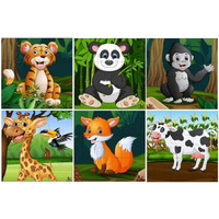 Fiddlys Wooden Jigsaw Puzzles For Kids & Children - 9 Pieces Age 3+ (Wild & Pets Animal)