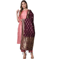 Vredevogel Women's Cotton Silk Blend Straight Kurta Trouser With Dupatta Set (Baby-Pink_Medium)