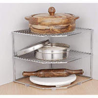 Techsrmaji Steel 3-Tier Kitchen Rack, Corner Rack For Kitchen, Storage Rack, Dish Rack, Chakla Belan Rack And Organizer, Countertop Shelf Rack For Kitchen