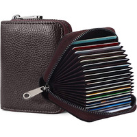 Vogard Rfid 12 Card Slots Leather Credit Card Holder Small Zipper Card Case Wallet For Women & Men (Pop69-Brown)