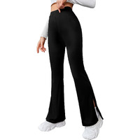 Digital Shopee Women's & Girls' Solid Side Split Hem Flare Leg Bell Bottom Pants Trouser (Black, Extra Small)