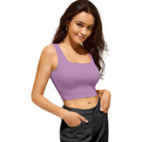 Berry Bird Women's & Girl's Knitted Sleeveless Solid Square Neck Tank Tops (Peri Winkle, Large)