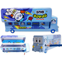 Umadiya Branded Metal Double Decker Bus Shape Pencil Box For Kids With Moving Tyres & 3 Compartments Moving Tyre's Case For Boys & Girls - Blue