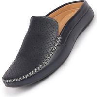Fausto Fst Fosme-2027 Blue-45 Men's Blue Stitched Block Pattern Back Open Slip On Loafer Shoes (11 Uk)