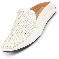 Fausto Fst Fosme-2027 White-43 Men's White Stitched Block Pattern Back Open Slip On Loafer Shoes (9 Uk)