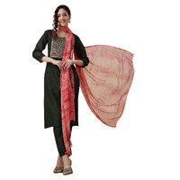 Ethnicjunction Women's Embroidered Cotton Blend A-Line Kurta Pant With Dupatta Set (Skd32-Angel-Bottle Green_M_Bottle Green)