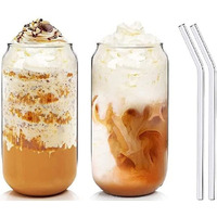 Kikiluxxa Transparent Beer N Soda Glass Sipper Tumbler With Glass Straw Mug For Adults And Kids - 540Ml - Pack Of 2 - Fruit Juice Milk Cup Sipper Tea N Coffee Cup Can [ T Swizy Can 2 ]