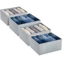 Jd Fresh 4-Piece Set Of Non-Woven Fabric Clothes Organizers For Wardrobe/Foldable Cupboard Storage Boxes/Rectangular Almirah Organizers For Shirts/Pants/T-Shirts/Dress/Sweatshirt/Jeans(Grey/5 Slots)
