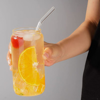 Kikiluxxa Round Glass Milk Fruit Juice Sipper Tumbler Mug With Glass Straw Cup For Kids - 540Ml - Pack Of 1 - Beer And Soda/Tea/Coffee Can Sipper Wtih Lid And Straw (Round Transparent)