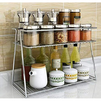 Cr18 Collection Stainless Steel 2 Layer Kitchen Spice Rack| Modular Kitchen Storage Rack | Kitchen Organizer Multipurpose Storage Shelf/Rack, Silver, Countertop, Tabletop, Tiered Shelf