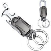 Sthira Multifunction Keychain For Men, Dual Ring Metal Car Key Chain With Cutter, Bottle Opener, Mobile Phone Holder, Fingertip Gyro, Outdoor Carabiner Portable Car Key Chain For Men Women, Silver