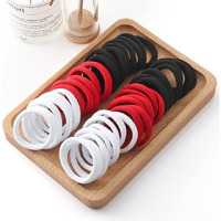Diversa Seamless Thick Cotton Hair Rubber Bands, Durable Elastic Ties, Ponytail Holders, Hair Accessories For Women & Girls - Red/White/Black (Pack Of 100 Pcs)