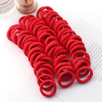 Diversa Seamless Thick Cotton Hair Rubber Bands, Durable Elastic Ties, Ponytail Holders, Hair Accessories For Women & Girls - Red (Pack Of 100 Pcs)